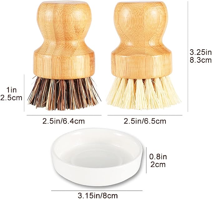 Bamboo Brush Dish Scrubber Clean Pan and Vegetable, Natural Bristles Palm Pot - Image 2