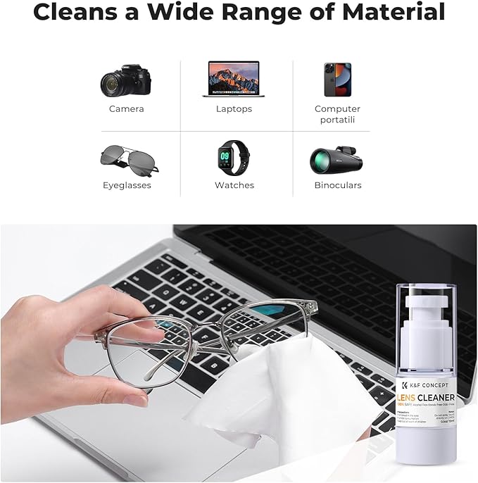 K&F CONCEPT Spray and Microfiber Lens Cleaner Care Kit, Non-Flammable Camera - Image 2