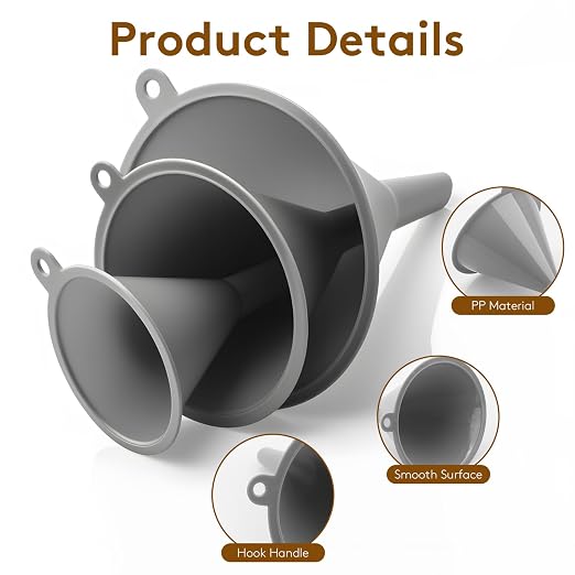 3Piece Plastic Kitchen Funnel Set, Small Medium Large Round Food Funnel - Image 4