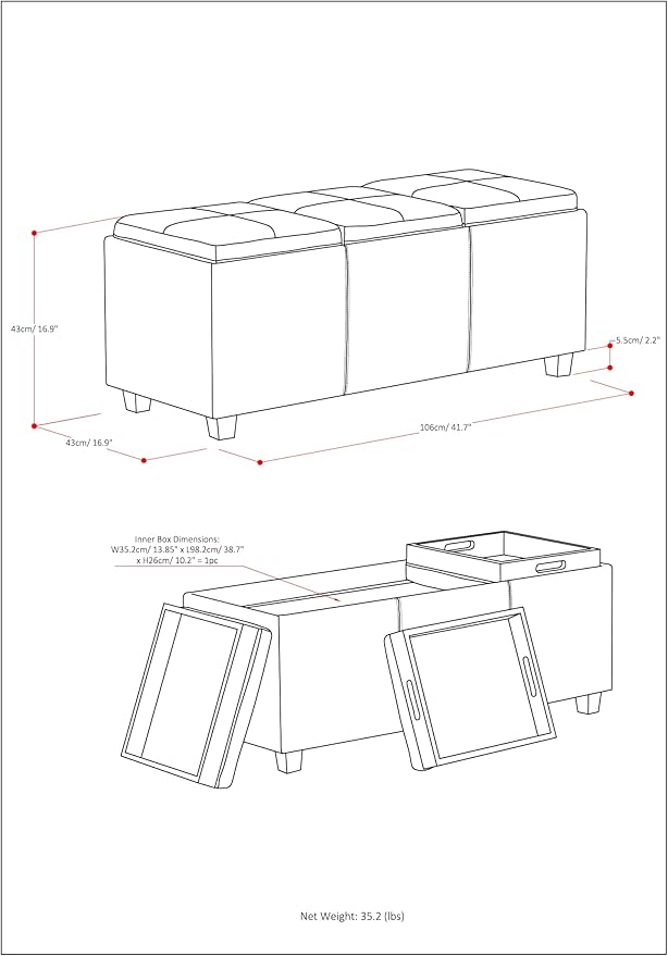 SIMPLIHOME Avalon 42 inch Wide Contemporary Rectangle Storage Ottoman in - Image 3