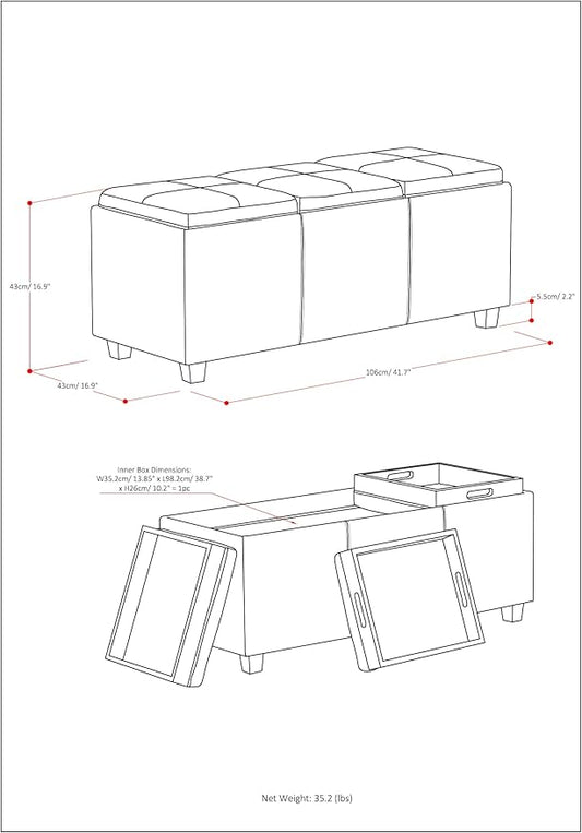 SIMPLIHOME Avalon 42 inch Wide Contemporary Rectangle Storage Ottoman in Satin - Image 2