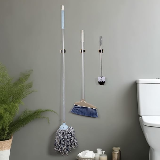 4pcs Anti-Slip Broom and Mop Holder, Wall Mounted Utility Rack - Image 4