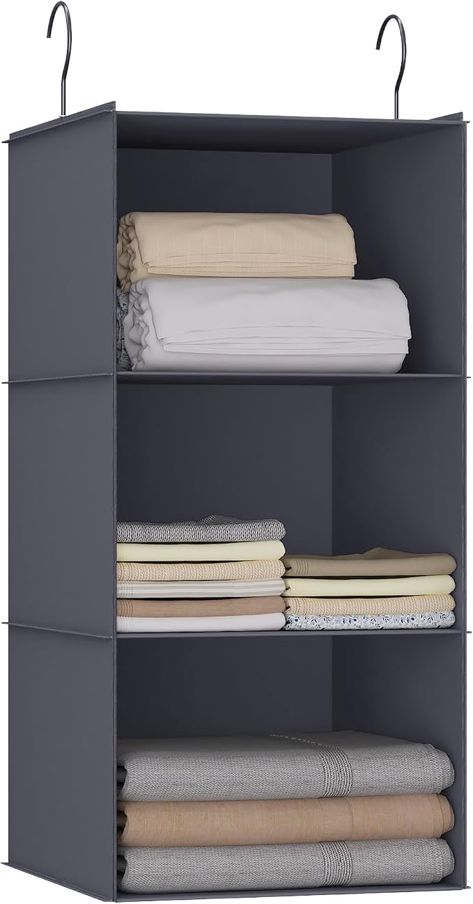 Hanging Closet Organizer and Storage 3-Shelf, Easy Mount Foldable Hanging by DonYeco