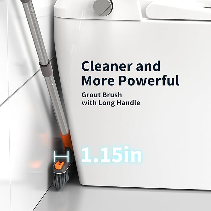AIR U+ Grout Brush with Long Handle 180° Swivel Scrub Brush with Tweezers to - Image 5