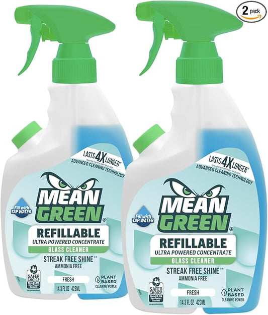 Mean Green Refillable Ultra Powered CONCENTRATE Glass Cleaner, 14.3 Ounce 2-Pack by MeanGreen