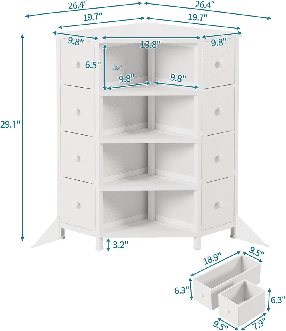 LUMTOK 8 Drawers Corner Dresser with Fabric Drawers and Shelf for Bedroom