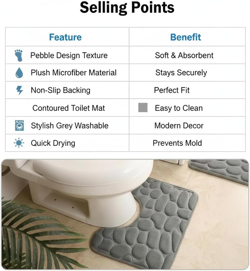 Bathroom U-Shaped Mat, Absorbent and Non-Slip Floor Mat for The Bathroom