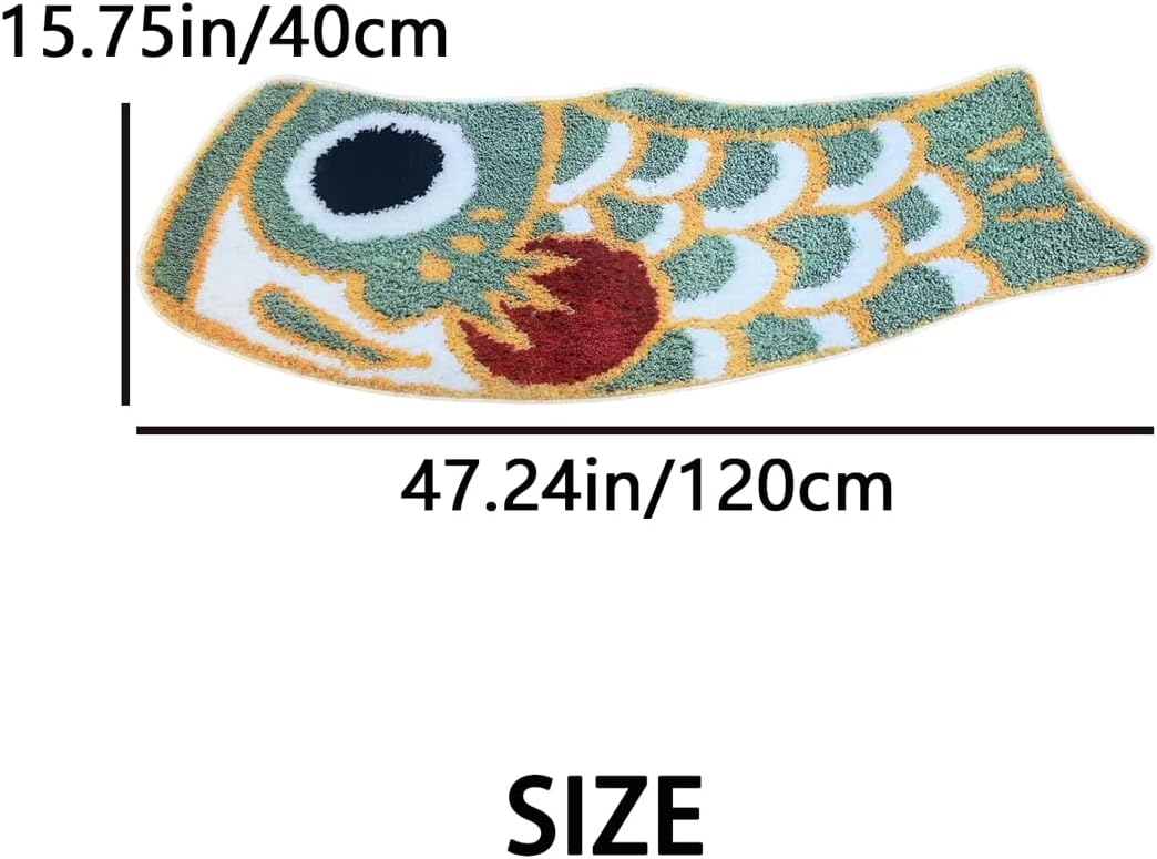 Fish Bathroom Rug, Non-Slip Absorbent Japanese Koi Shape Bath Mat, Soft Microfiber Machine Washable Rug for Shower Tub Floor 15.7" x 47.2"