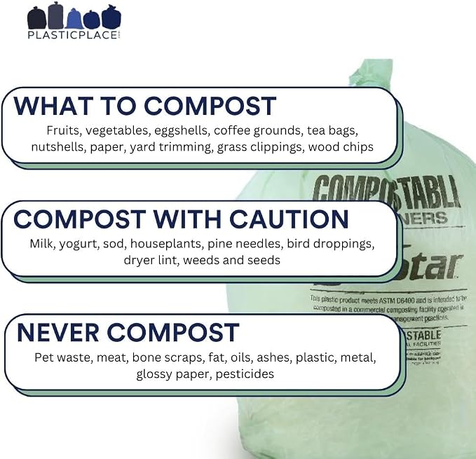 Plasticplace 12-16 Gallon Compostable Trash Bags │ 1Mil │ Green Tint Garbage - Image 3