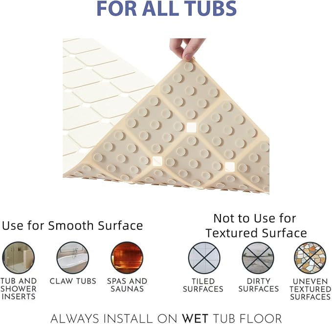 Bathtub Mat Non Slip Silicone Foldable Extra Long Tub Mat Strong Suction Cups & - Image 4