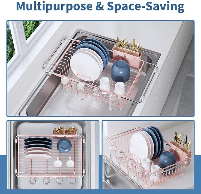 Over the Sink Expandable Dish Drainer Drying Rack In Stainless Steel - Image 2