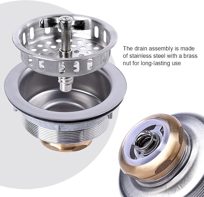 304 Stainless Steel Kitchen Sink Twist Lock Basket Drain Assembly W/Brass - Image 2