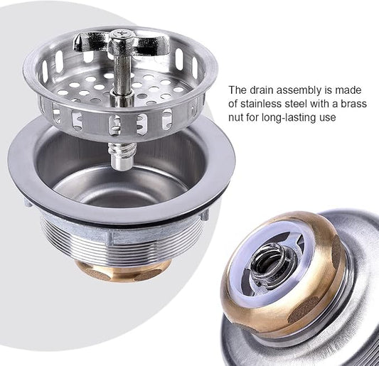 304 Stainless Steel Kitchen Sink Twist Lock Basket Drain Assembly W/Brass - Image 2