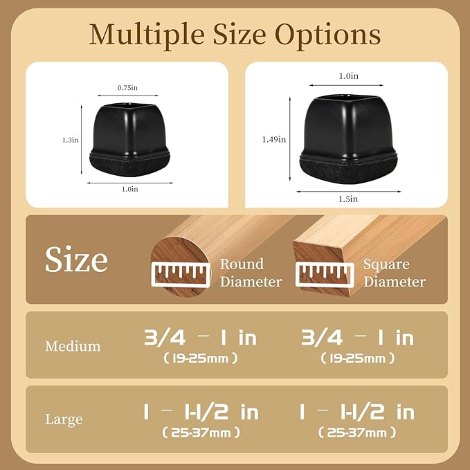 Square Chair Leg Floor Protectors Large 24Pcs, Silicone Chair Leg Protectors - Image 2