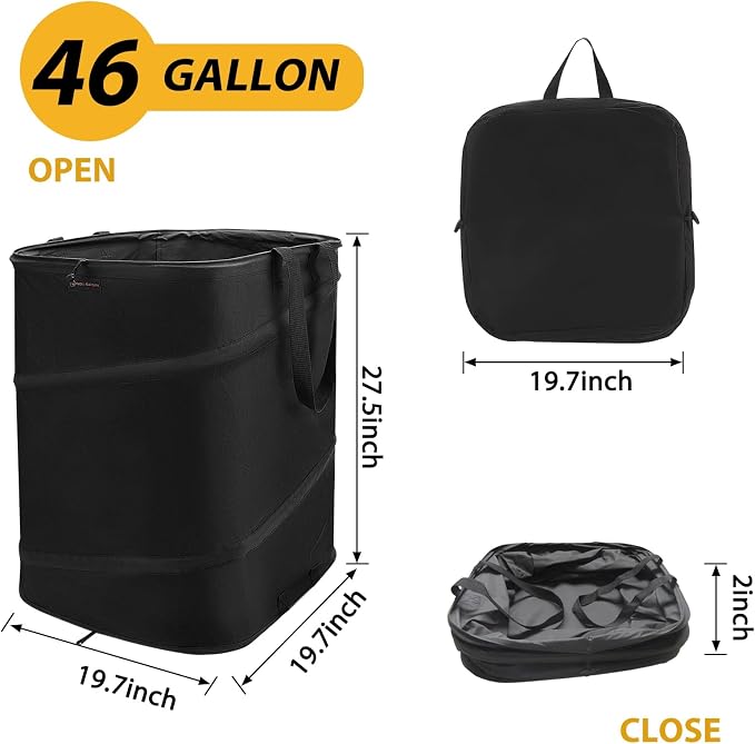 YUDI & GARDEN 46 Gallon Square Collapsible Yard Waste Bin｜Collapsible Trash - Image 3