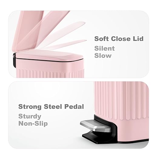 TrashAid Pink Bathroom Trash Can, 1.6 Gallon Stainless Steel Small Garbage Can - Image 4