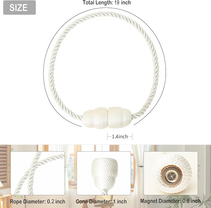 Magnetic Curtain Tiebacks Rope Curtain Tie Backs - Image 2