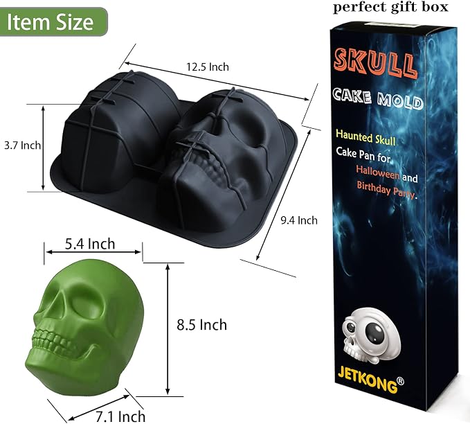 JETKONG Extra Large Silicone Skull Cake Mold Haunted Skull Baking Cake Pan - Image 3