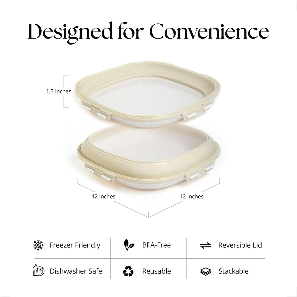 Crudités Portable Stretch-Lid Snack Tray, Square 4-Pack, Cream White