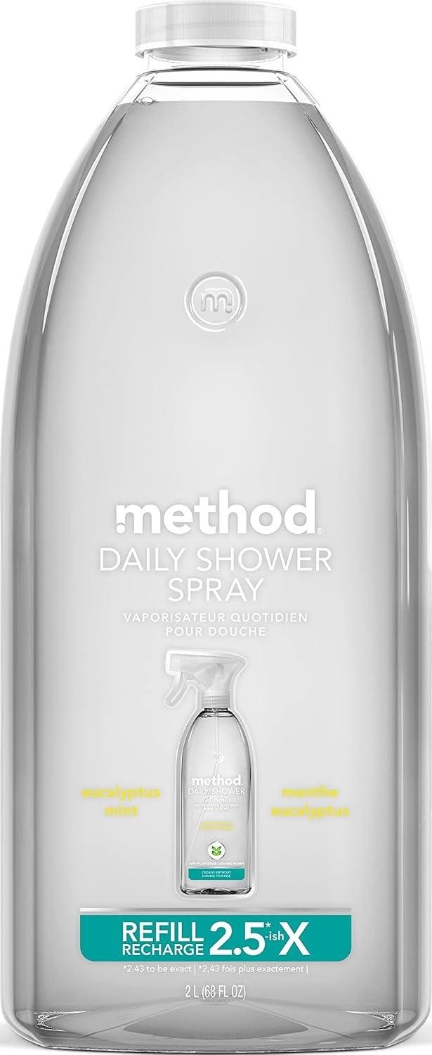 method Daily Shower Cleaner Refill, Eucalyptus Mint, 68 fl oz | Removes Soap Scum, Grime & Stains, For Use on Showers, Tubs, Tile, Glass & Fixtures, Dissolves Right Away, 2.5X Refill