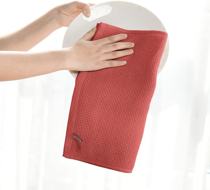 Artoid Mode 100% Cotton Red Waffle Weave Kitchen Dish Cloths, 12x12 Inch Ultra - Image 3