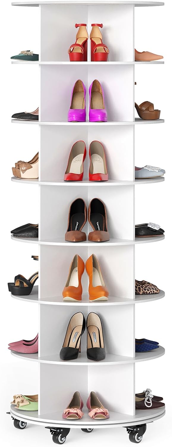 SpaceAid Spinning Shoe Rack with Wheels, 7 Tier Rotating Organizer Shoe Tower...