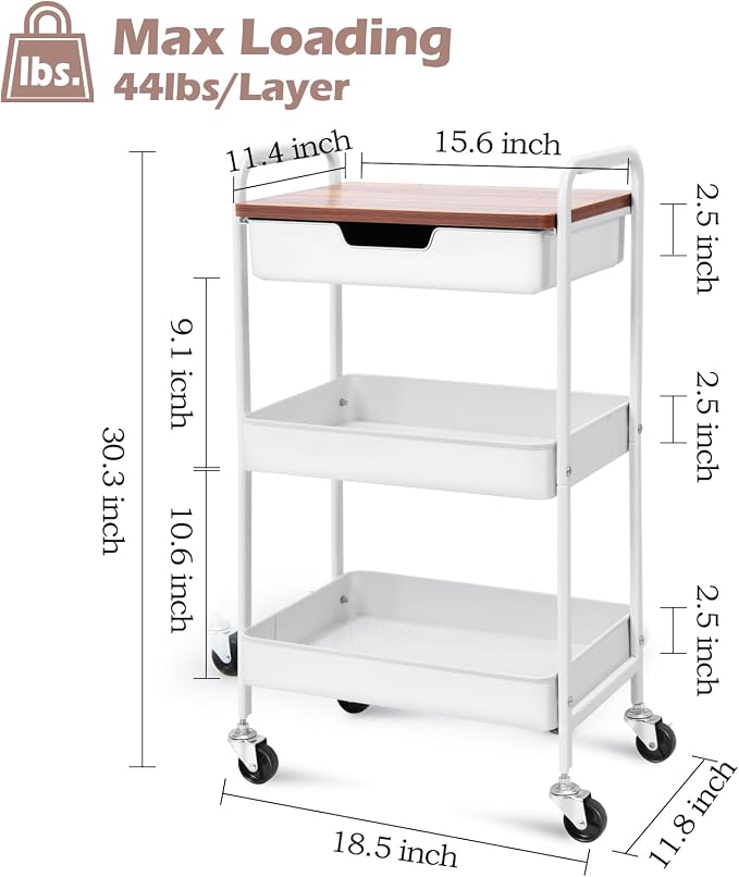 TOOLF 3-Tier Metal Utility Rolling Cart - Image 6