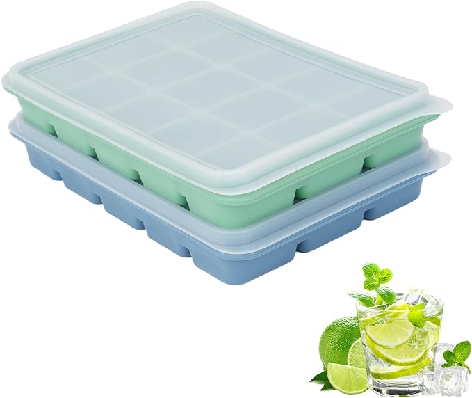 Ice Cube Trays with Silicone Lid, 15 Grid Square Ice Tray Easy Release by Guardians