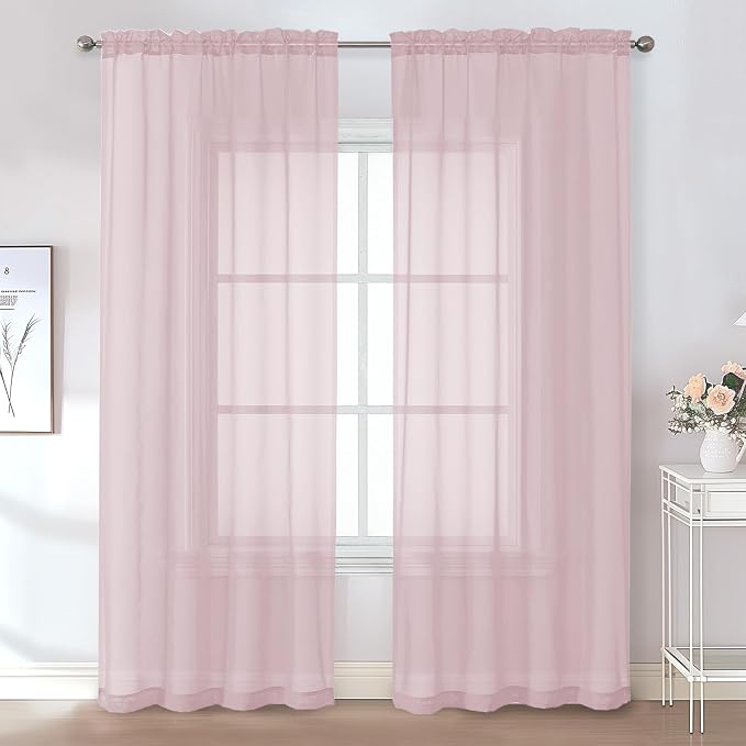 Chyhomenyc Blush Pink Sheer Curtains 84 Inches Long 2 Panels Set by Chyhomenyc