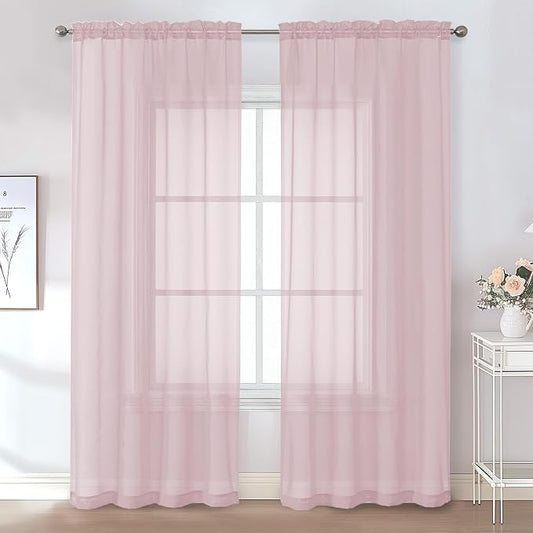 Chyhomenyc Blush Pink Sheer Curtains 84 Inches Long 2 Panels Set by Chyhomenyc
