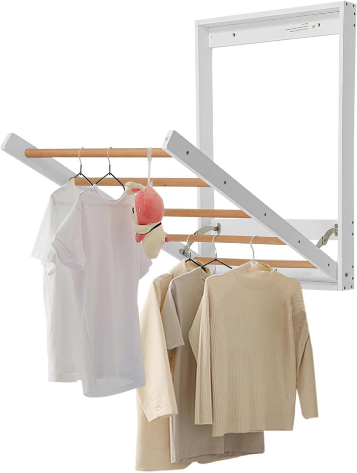 31.5" Wall Mounted Clothes Drying Rack, Foldable Wall Mount Laundry Rack Folding Indoor, Space Saving Indoor Drying Rack for Clothes, Drying Rack Clothing Collapsible for Clothes, Compact