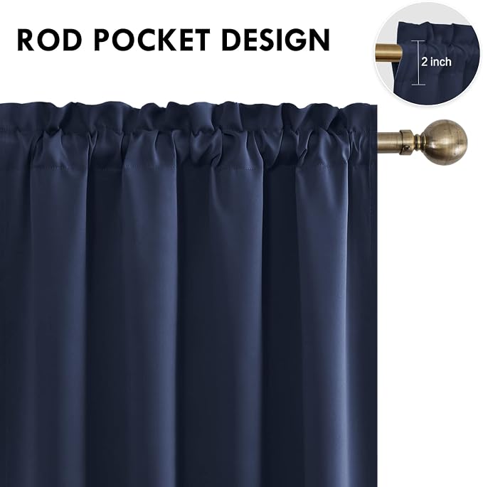 DWCN Navy Room Darkening Blackout Curtains - Image 4