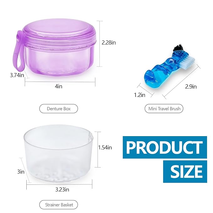 Leakproof Denture Case Purple Denture Soaking Cup False Teeth Container - Image 3