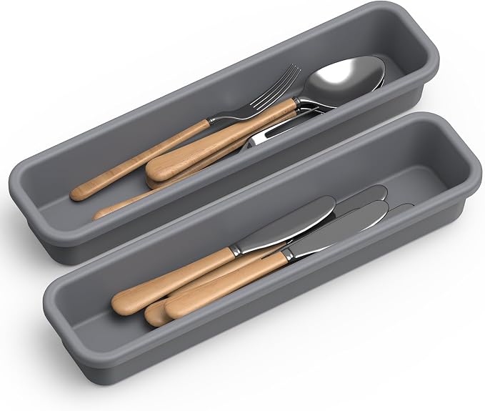 2 Pack Silicone Silverware Drawer Organizer, DIY Free Combination Kitchen by K+KORKUAN