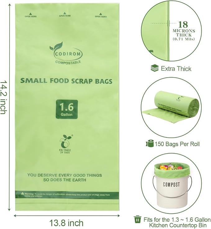 100% Compostable 1.6 Gallon Trash Bags, 6 Liter - Image 2