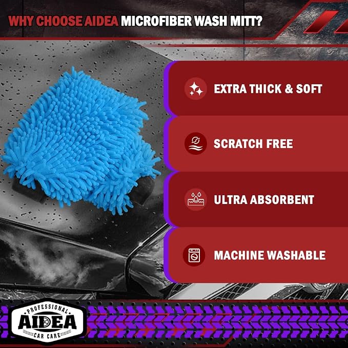 AIDEA Car Wash Mitt Microfiber, 1PK Scratch Free Lint-Free, Premium Chenille - Image 3