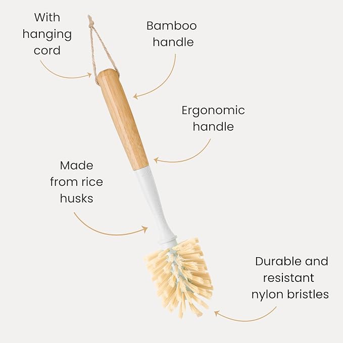 Vigar Zeroline 10.2" Long Bamboo Dish Brush, Ideal Dish Brush - Image 3
