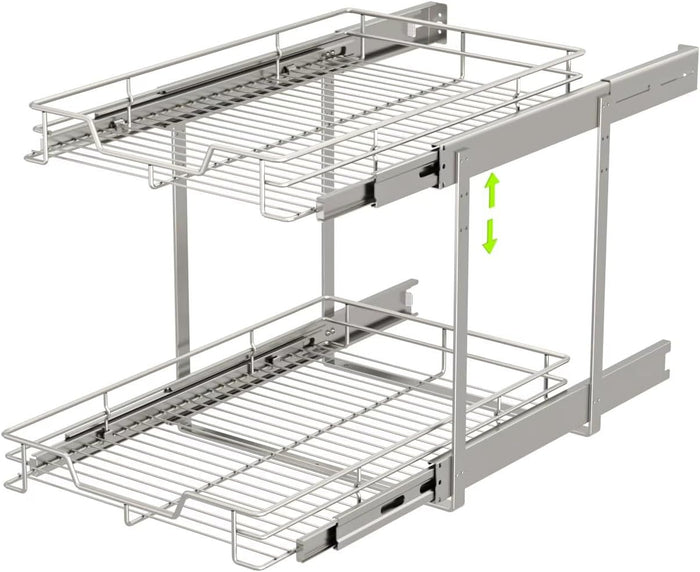 EZKAZA Pull Out Cabinet Organizer 20.5" W x 21" D, 2-Tier Kitchen Cabinet Pullout Shelf and Drawer Organizer Slide Out Pantry Storage Basket, 19.2" W x 21" D x 2.4" H for Bottom Basket Size