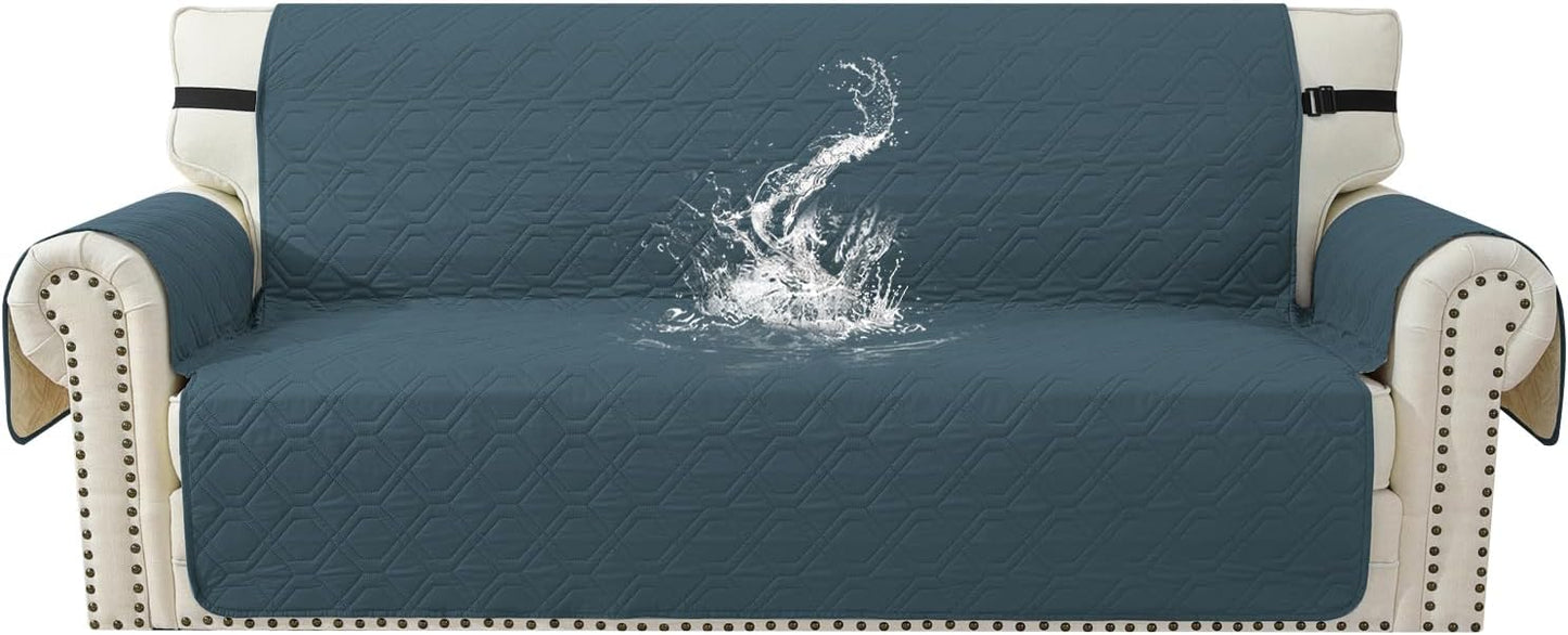 Waterproof Sofa Sofa Cover Couch Covers for 3 Cushion Couch, Washable Slipcover with Pockets & Non-Slip Elastic Straps, Furniture Protector for Pets Kids Dog(Dark Green,Sofa)