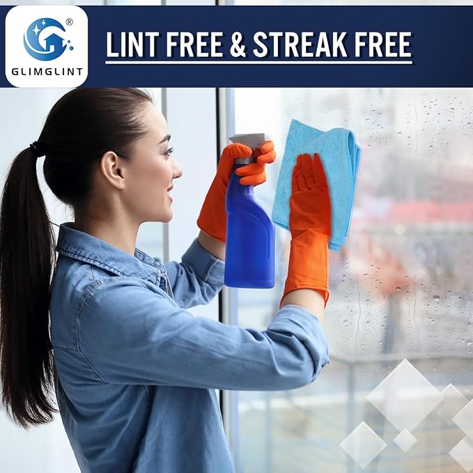 GLIMGLINT Blue Microfiber Cleaning Cloth, 12 Pack Cleaning Towels - Image 5