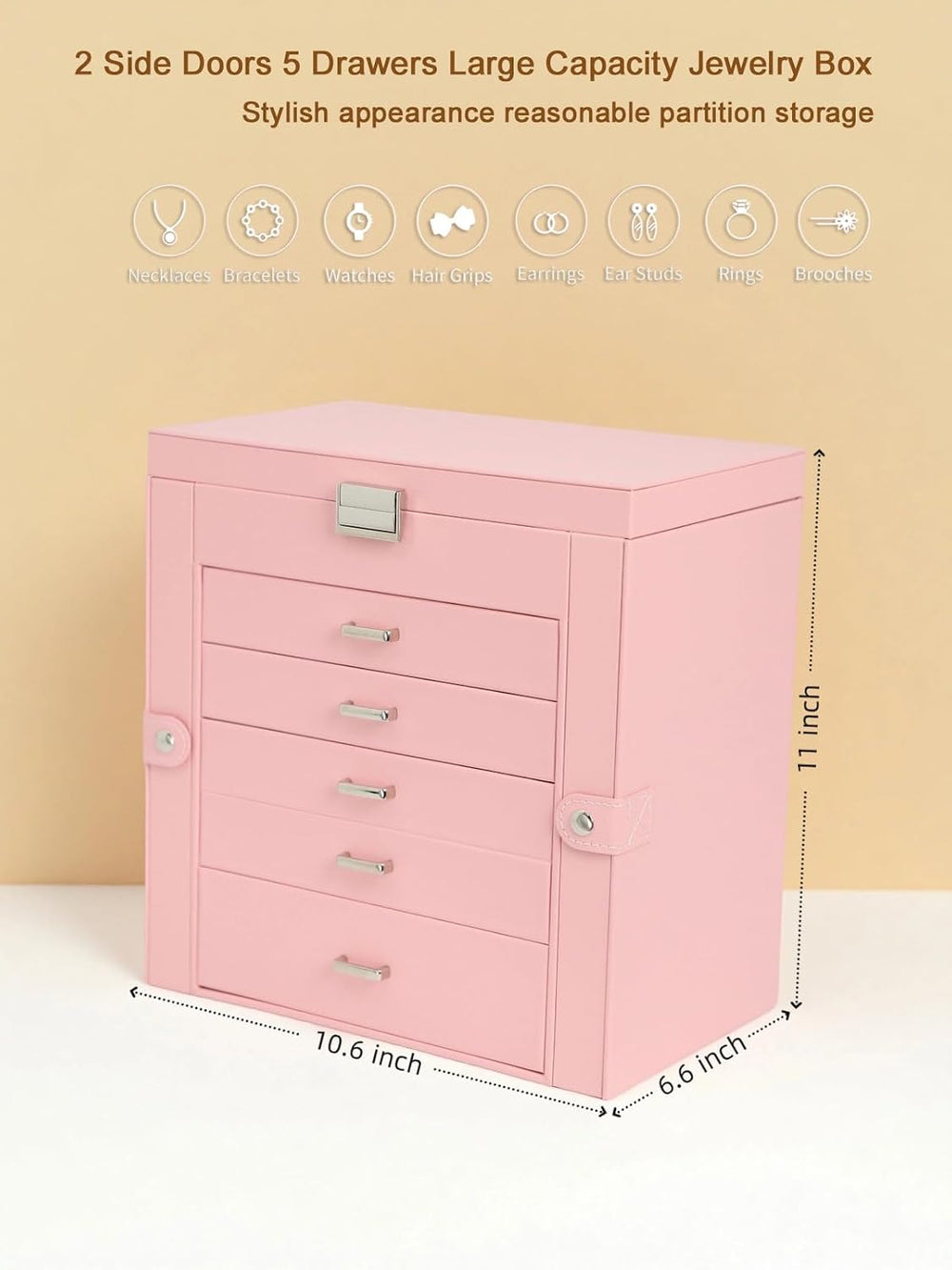BOOVO Large Jewelry Box for Women 6 Layer