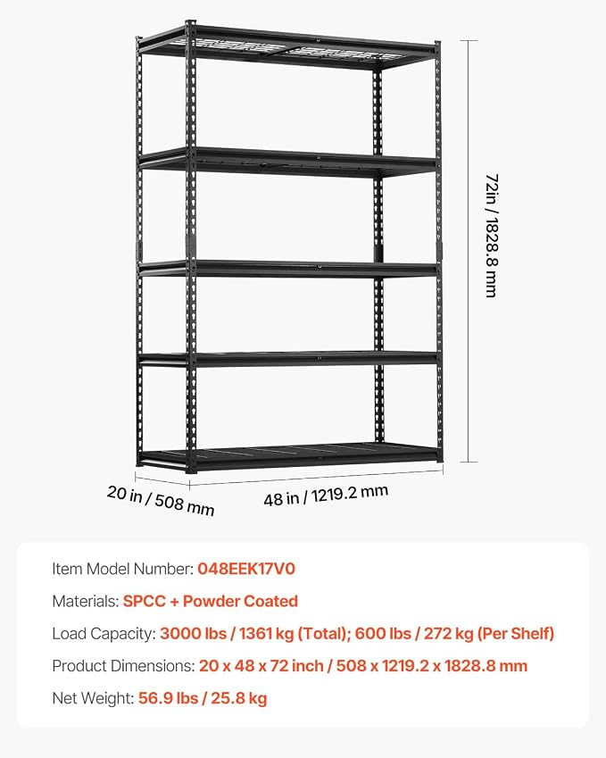 VEVOR Storage Shelves, 3000 lbs, 5 Tier Heavy Duty Garage Shelving, - Image 3