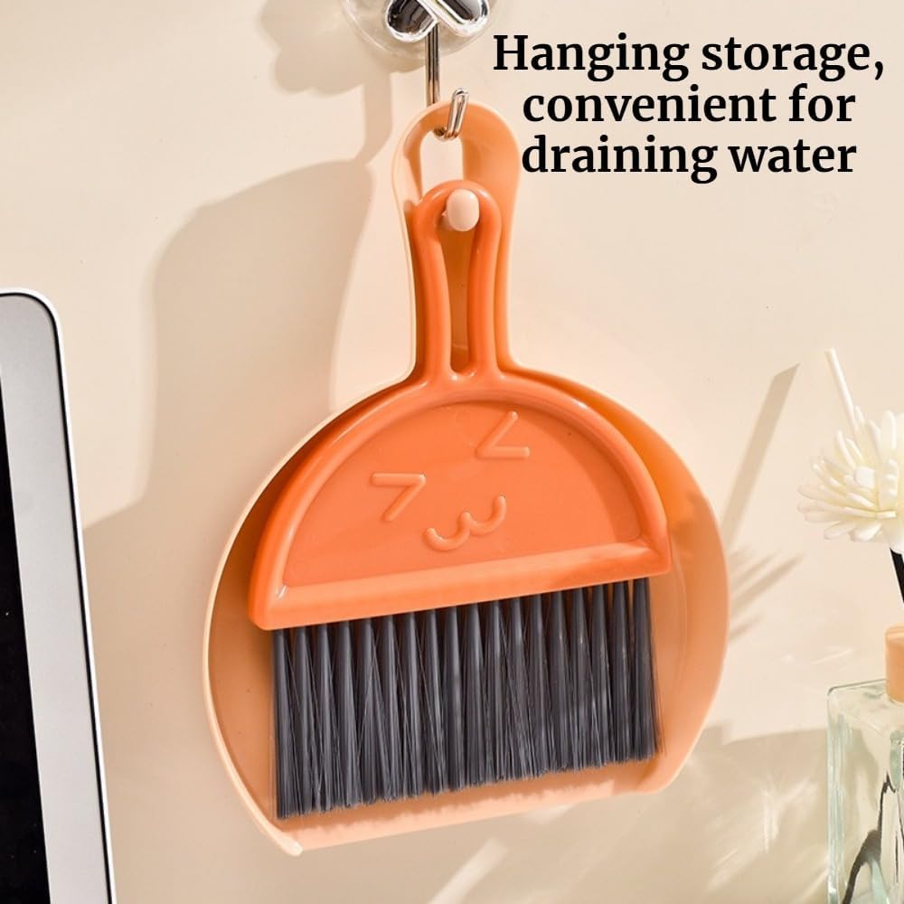 1Pcs Coffee Color Set Small Broom and Dustpan Set, Dust Pan and Brush Set, Mini Plastic Sweep Kit for Desktop & Keyboard Cleaning