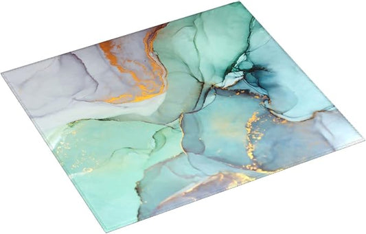 Teal Marble Golden Swirls Pattern Microfiber Dish Drying Mat - Image 2