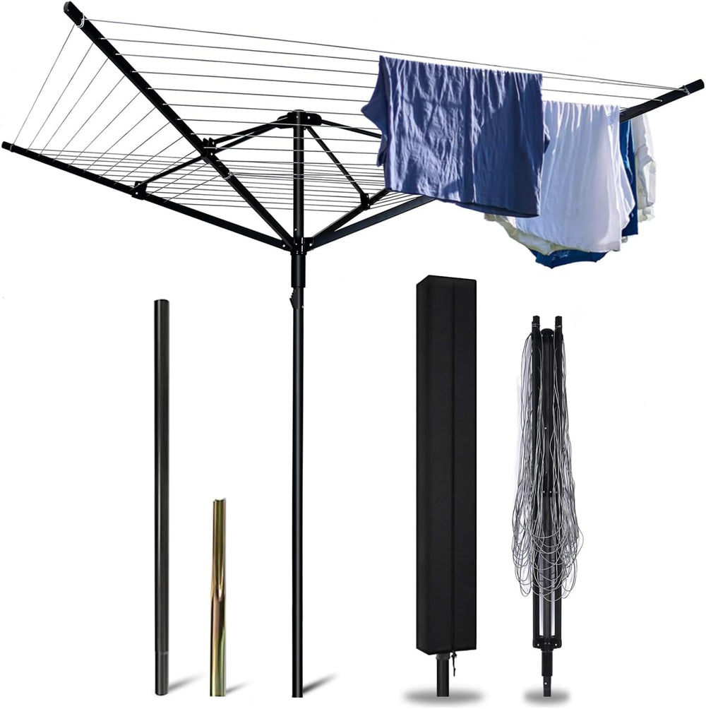 A-xctoe Rotary Outdoor Umbrella Drying Rack Adjustable Height Clothesline w/W...
