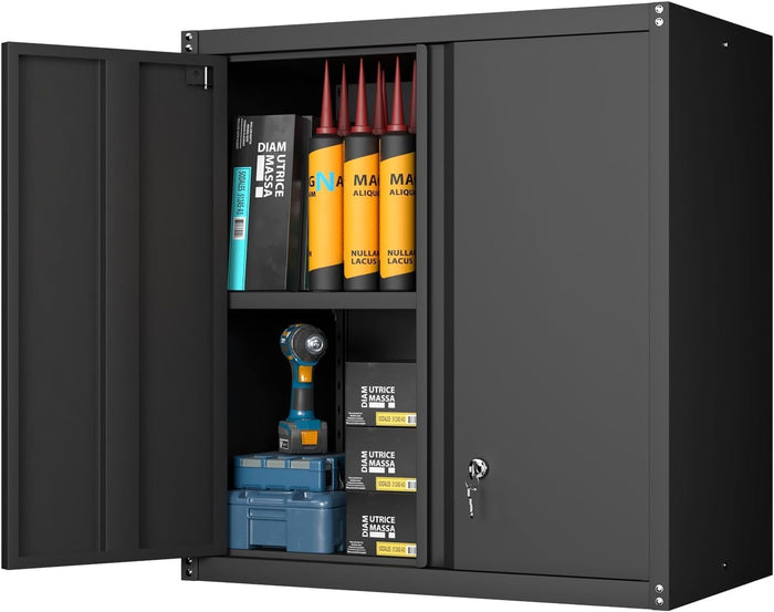 GREATMEET Locking Metal Garage Wall Cabinet with Doors and Shelf