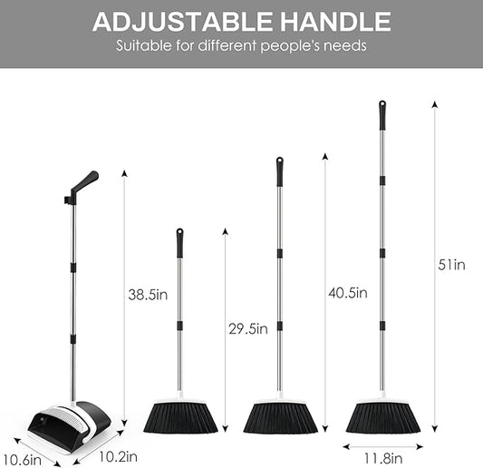 Broom and Dustpan Set for Home, 51-in Long Adjustable Handle Angle Broom and - Image 2
