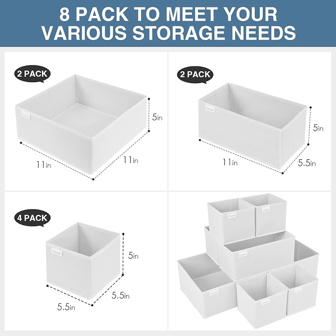 Criusia Drawer Organizer Clothes, 8 Pack Underwear Drawer Organizer, Foldable - Image 2