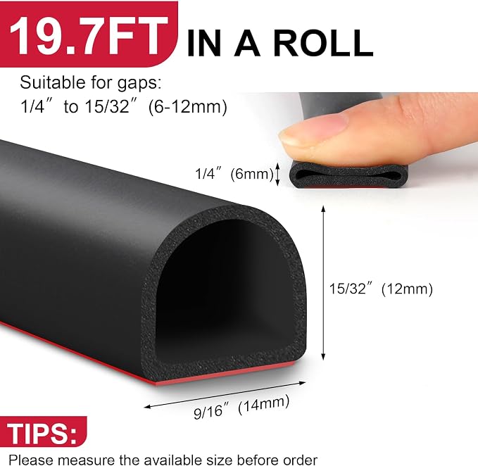 【New Upgrade】 Silicone Door Weather Stripping Door Seal Strip, 19.7 Feet - Image 2