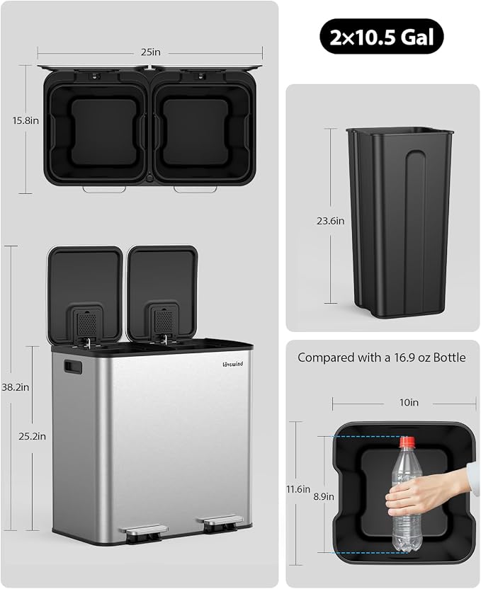 Lovewind Trash Can, 2 x 10.5 Gallon Garbage Can - Image 8
